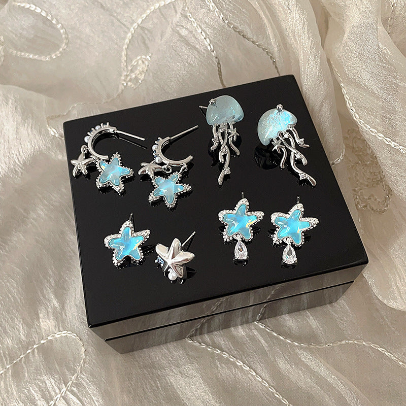 Wholesale Small fresh blue star jellyfish earrings female unique niche exquisite fashion elegant all-match earrings earrings