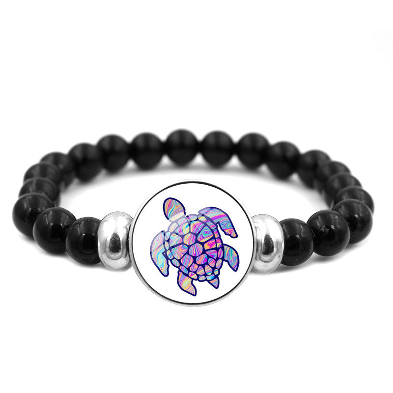 Wholesale Rendering Color Turtle Bracelet Black Elastic Beaded Resin Bracelet ACC-BT-JiaYun001