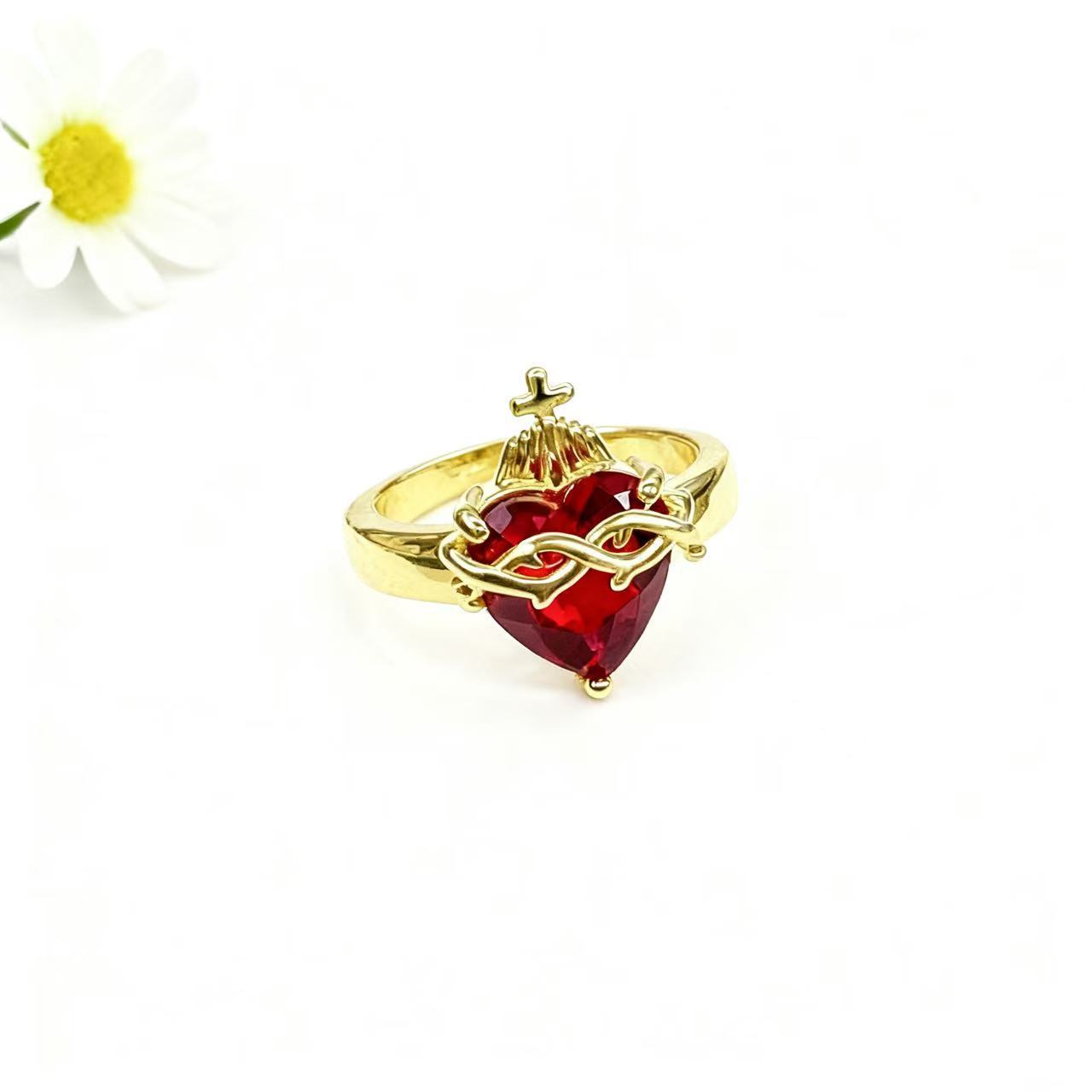 Wholesale Stylish Crown Heart Zircon Open Ring For Women Red Copper Fashion Jewelry Accessory For Everyday Wear And Boutique Resale