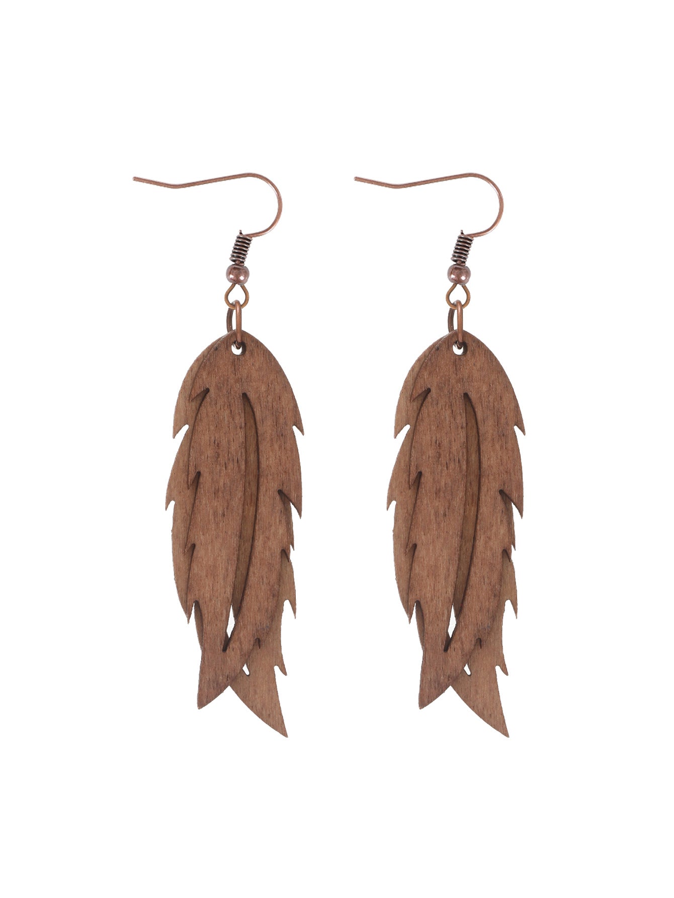 Wholesale  Retro Feather Leaf Shape Wooden Earrings