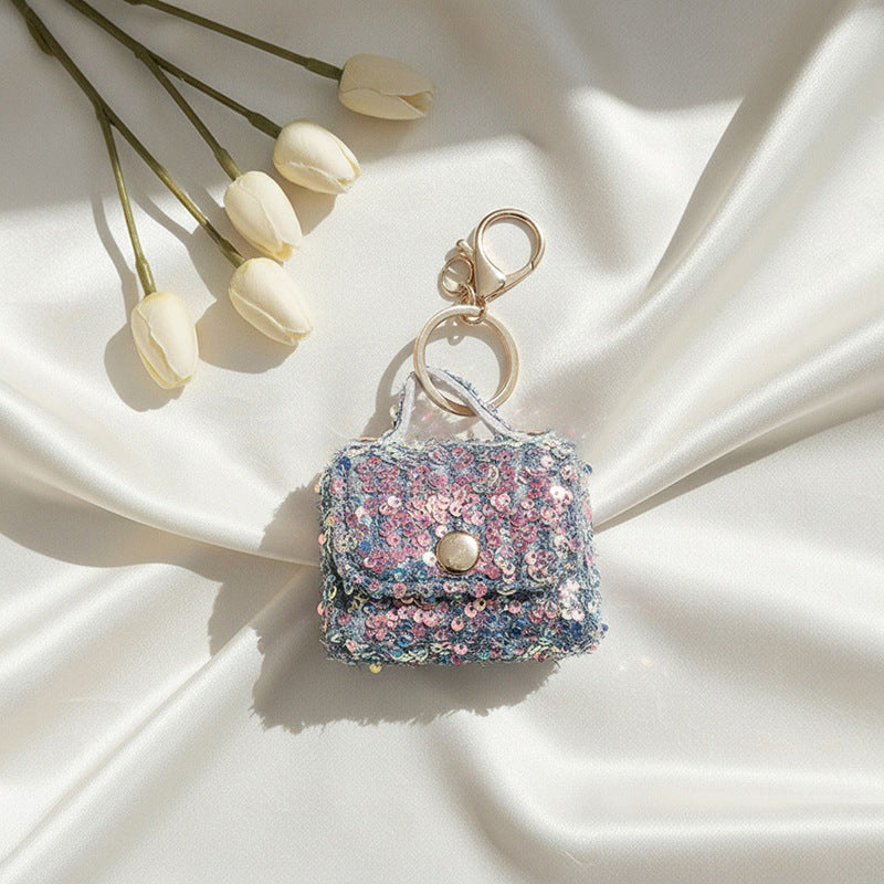 Wholesale Multifunctional Sequined Leather Earphone Case Coin Purse Keychain DIY Accessory for Everyday Use