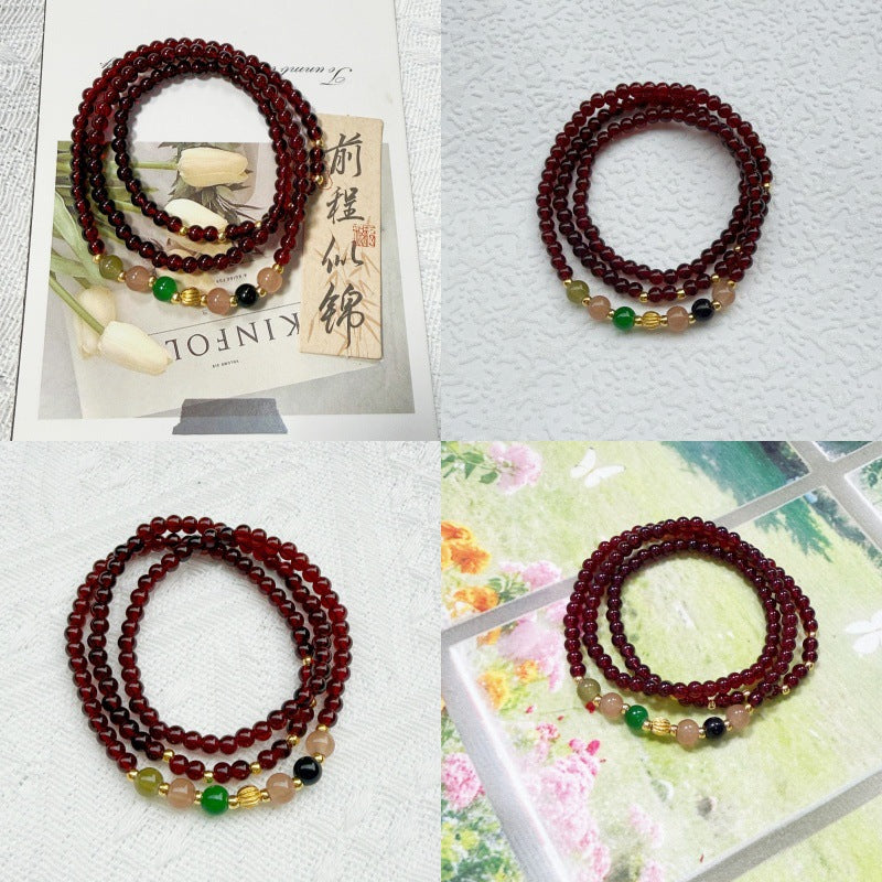Wholesale Boutique Layered Beaded Bracelet,  Faux Garnet Glass Beads,  Trendy Geometric Hand Jewelry for Everyday Wear