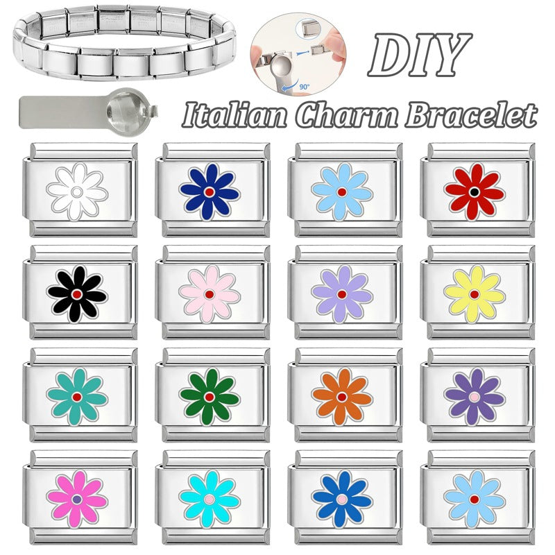 Wholesale 9mm Italian Charm Starter Bracelets DIY Flower Series Stainless Steel Composable Bracelet