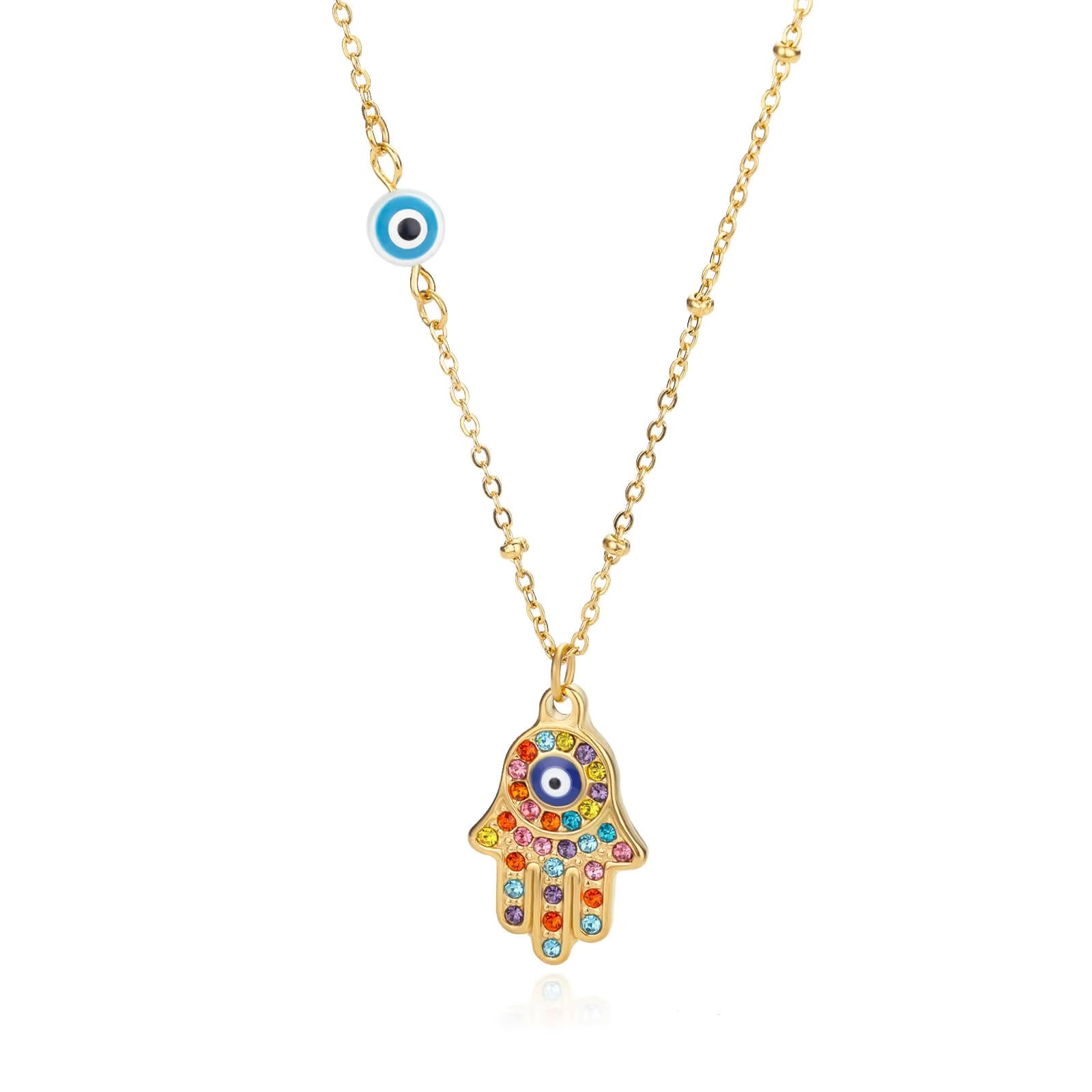 Wholesale  Stainless steel Plated 18K Gold Hand Pendant Blue Zircon  Clavicle Chain