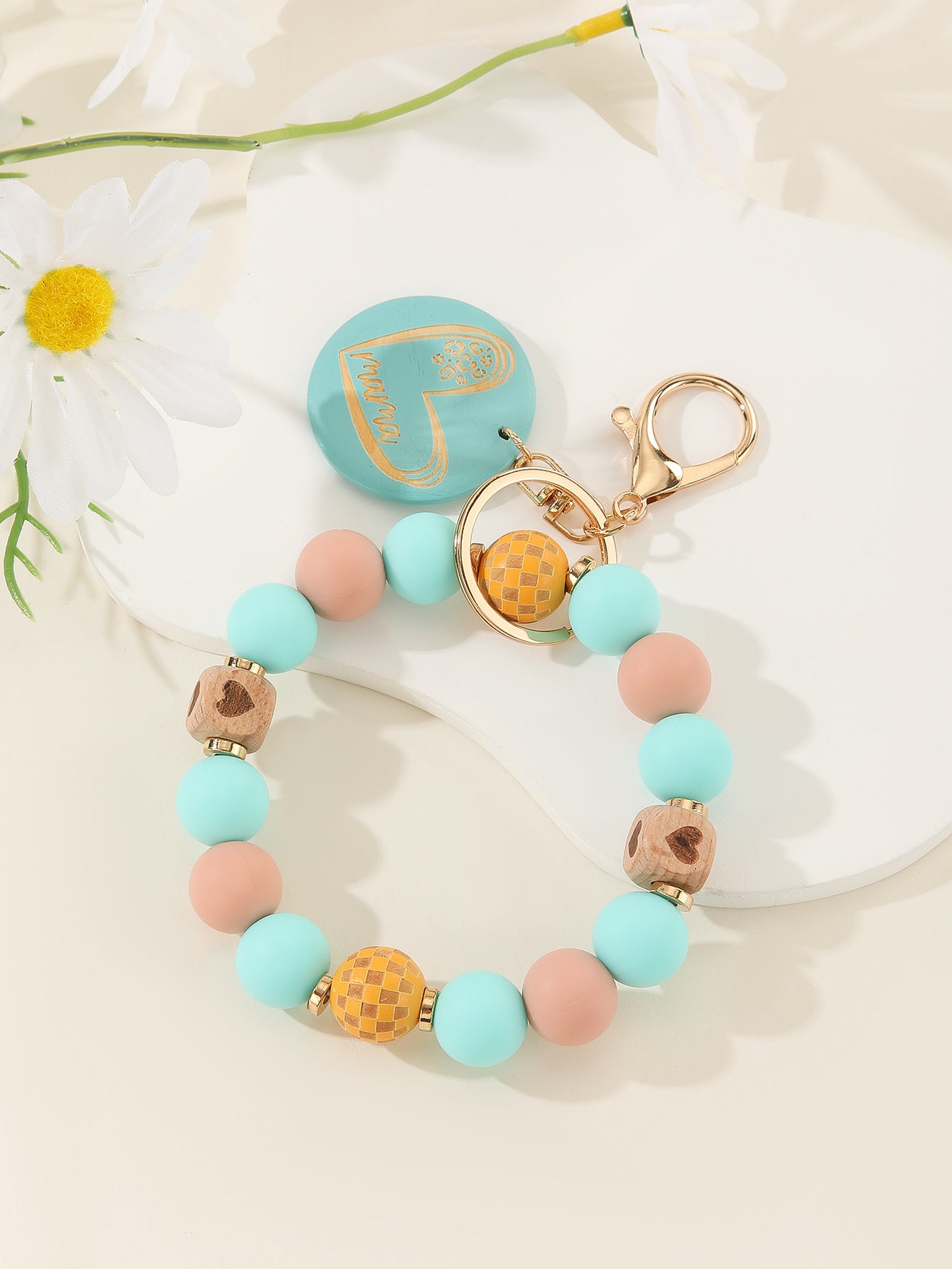 Wholesale  Wooden Bead Silicone Bracelet Keychains