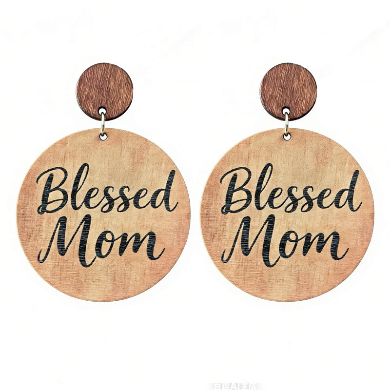 Wholesale 2Pairs Mother' s Day Wooden Geometric Drop Earrings
