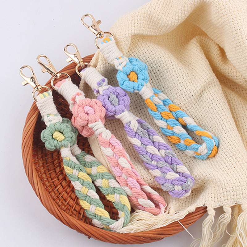 Wholesale Handmade Woven Flower Cotton Rope Lanyard Keychain ACC-KC-GuangTian079