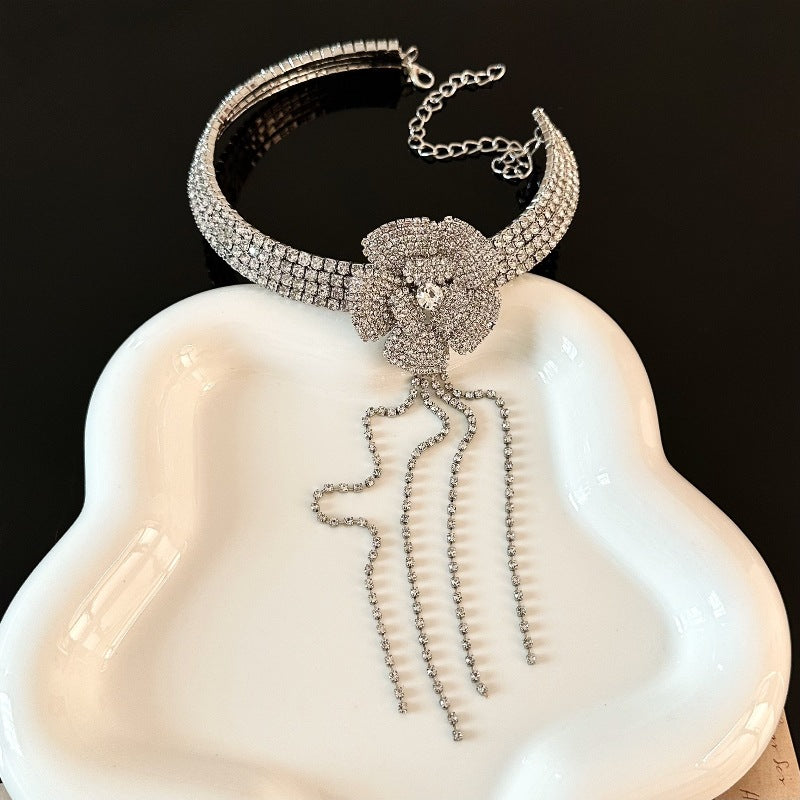 Wholesale  Diamond Flower Tassel Collar  Necklace