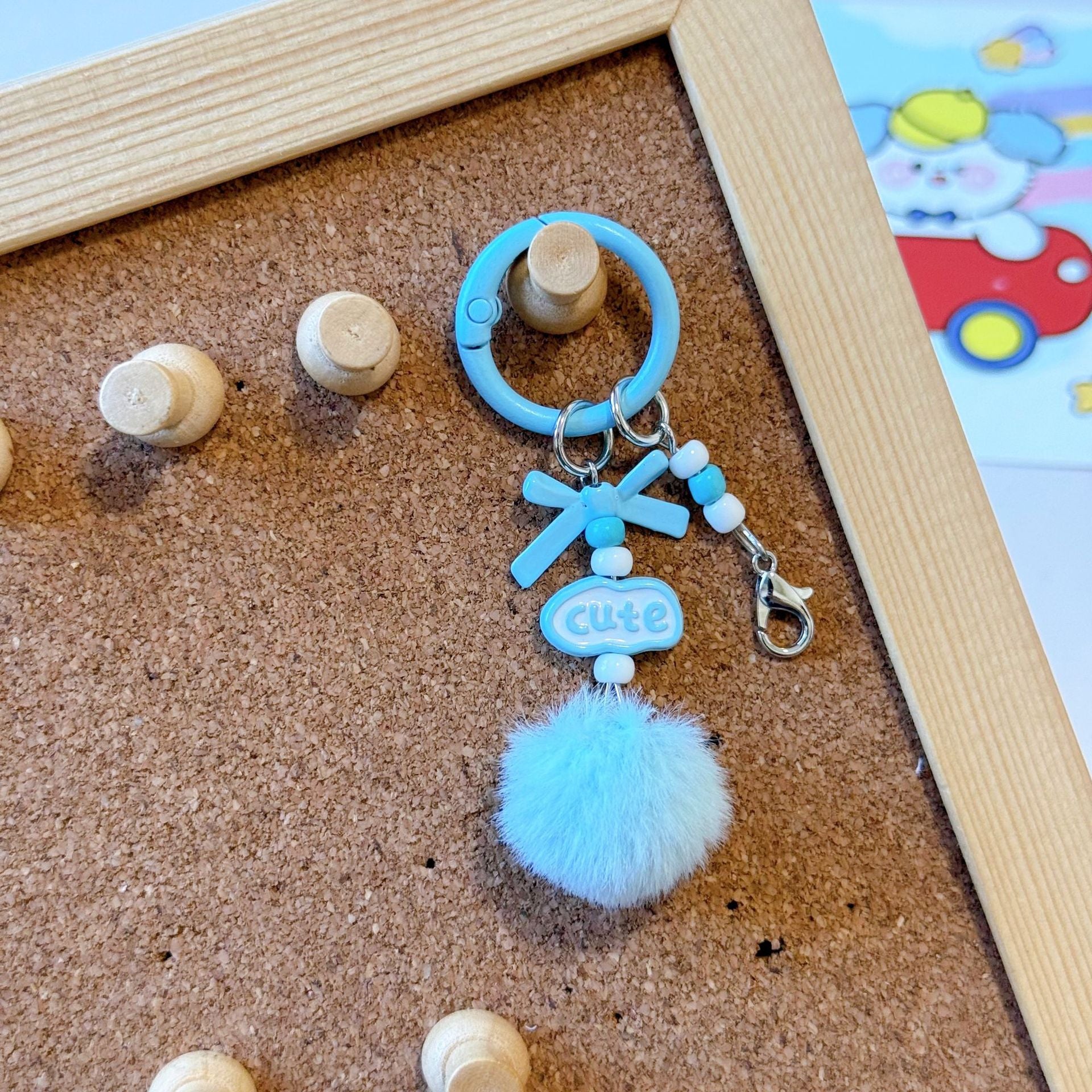 Wholesale Stylish DIY Cute Keychain Craft Kit Metal Lobster Clasps Beads Pom Poms Bows For Bag Charm Car Key Accessory Boutique Resale