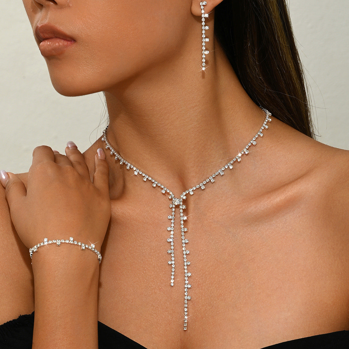 Wholesale  shiny rhinestone necklace earrings bracelet suit