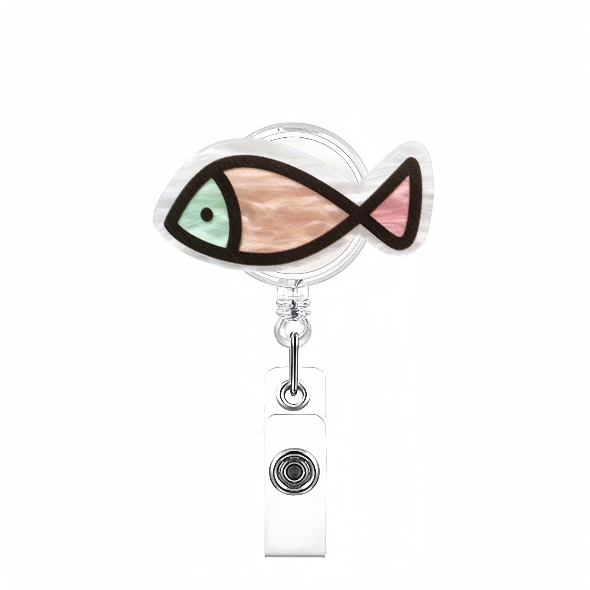 Wholesale Marine Animal Acrylic Shell Dolphin Fish Retractable Rotating Badge Keychain