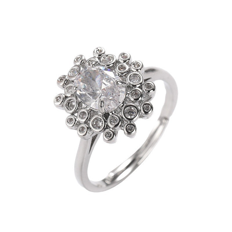 Wholesale Copper inlaid zircon sunflower open ring