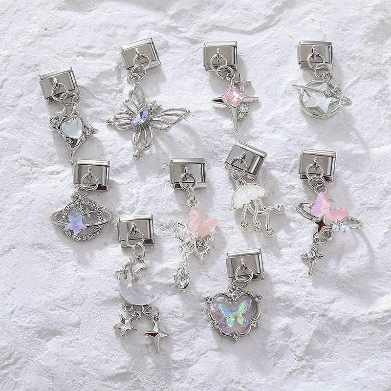 Wholesale Stainless Steel Butterfly Moon Pendant Charm DIY Bracelet Jewelry Making Accessory Boutique Resale