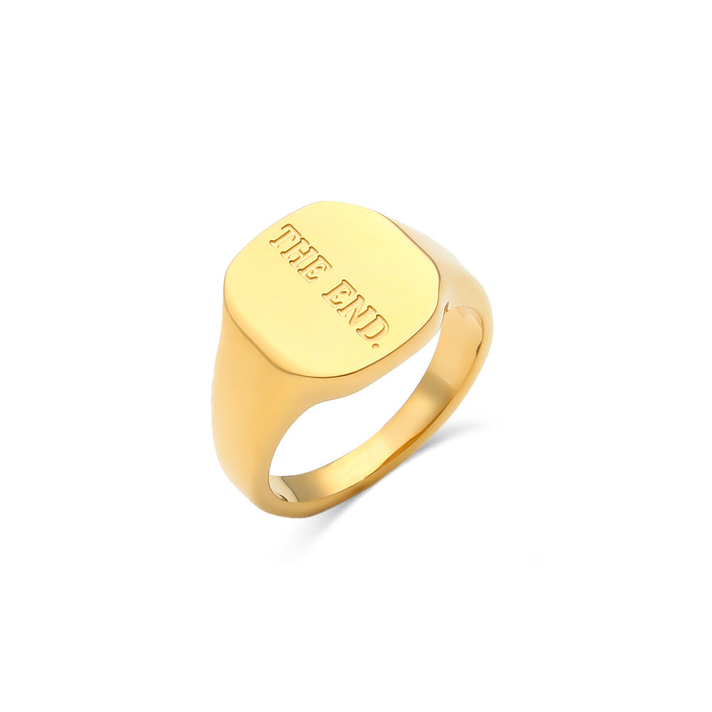 Wholesale English Alphabet Ring Titanium Steel Electroplated 18K Gold Ring ACC-RS-Mengj001