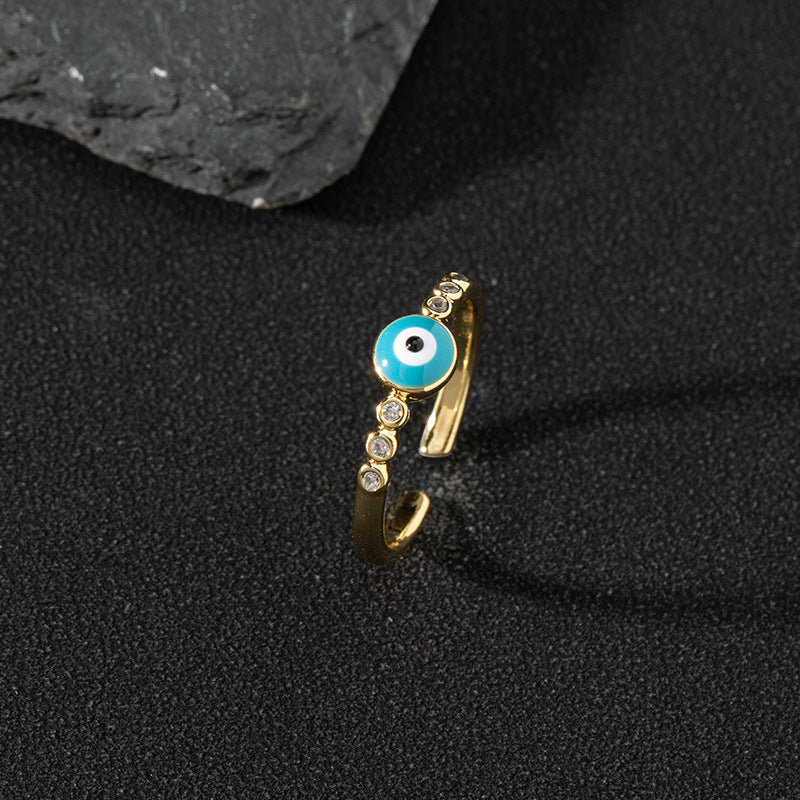 Wholesale Evil Eye Vintage Open Ring Copper Zircon Enamel Ring Fashion Jewelry Accessory For Everyday Wear