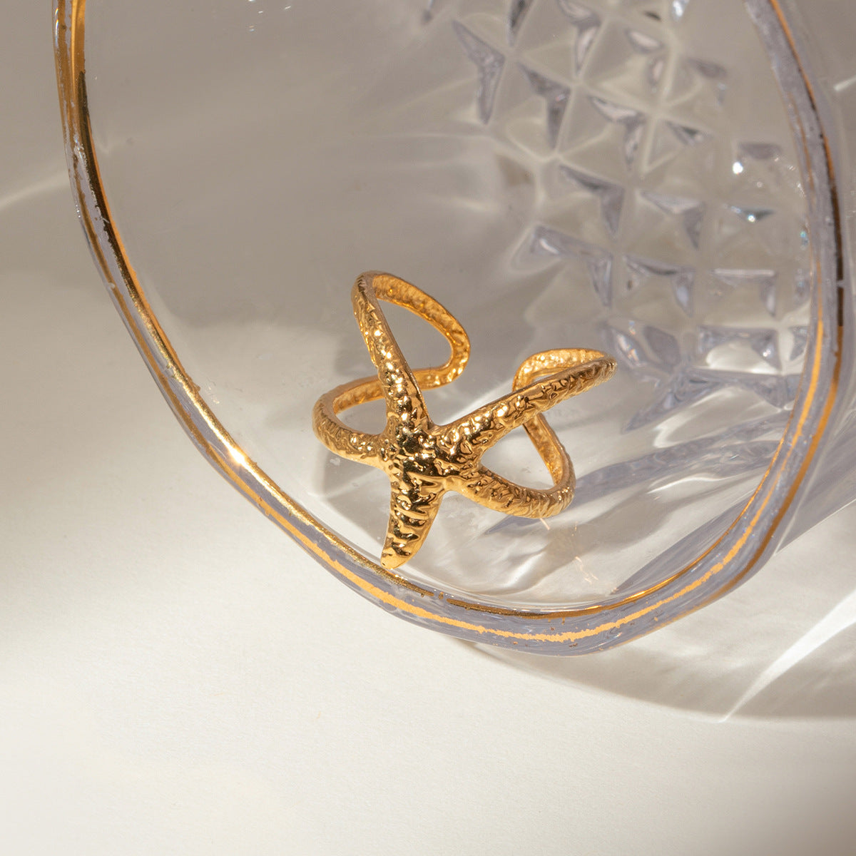 Wholesale 18k gold stainless steel starfish opening ring