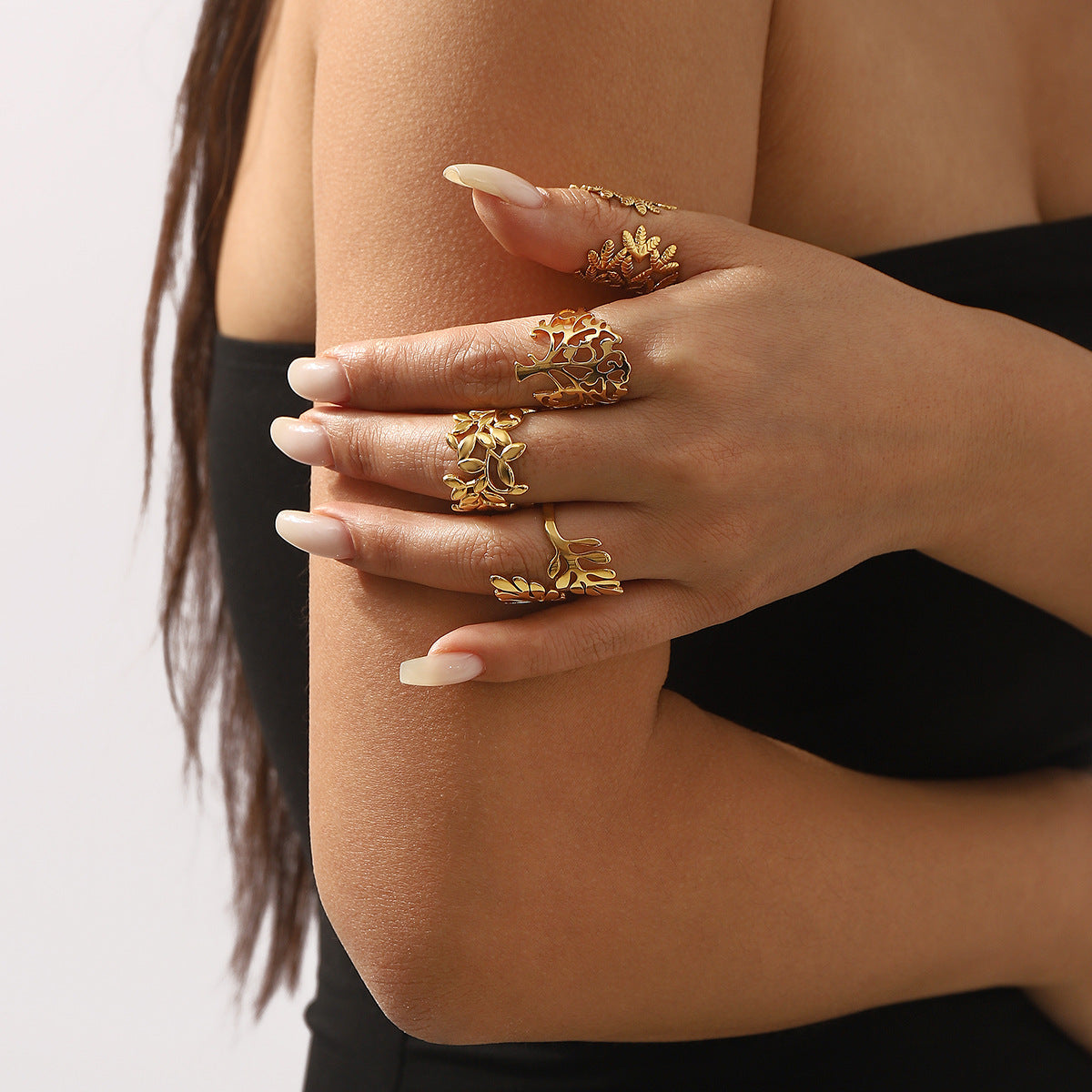 Wholesale Stainless Steel French Retro Personality  Design Leaf Ring