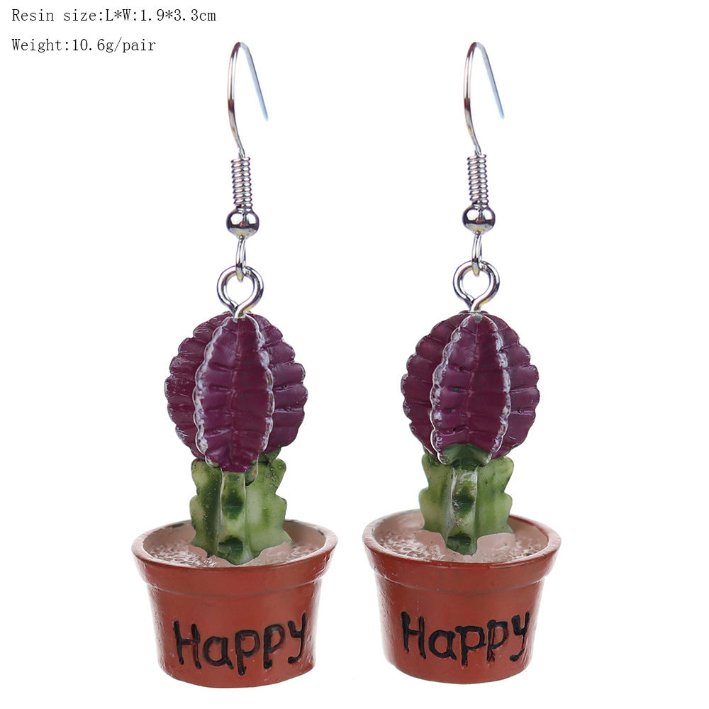 Wholesale 3D Small Potted Cactus Earrings