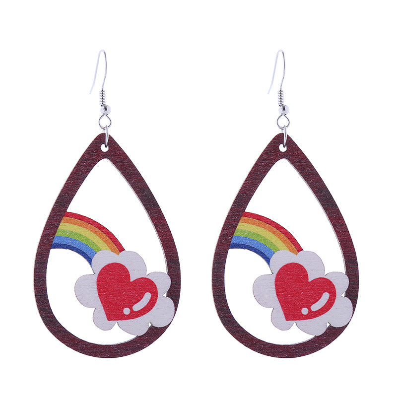 Wholesale Seven Color LOVE Rainbow Wooden Earrings