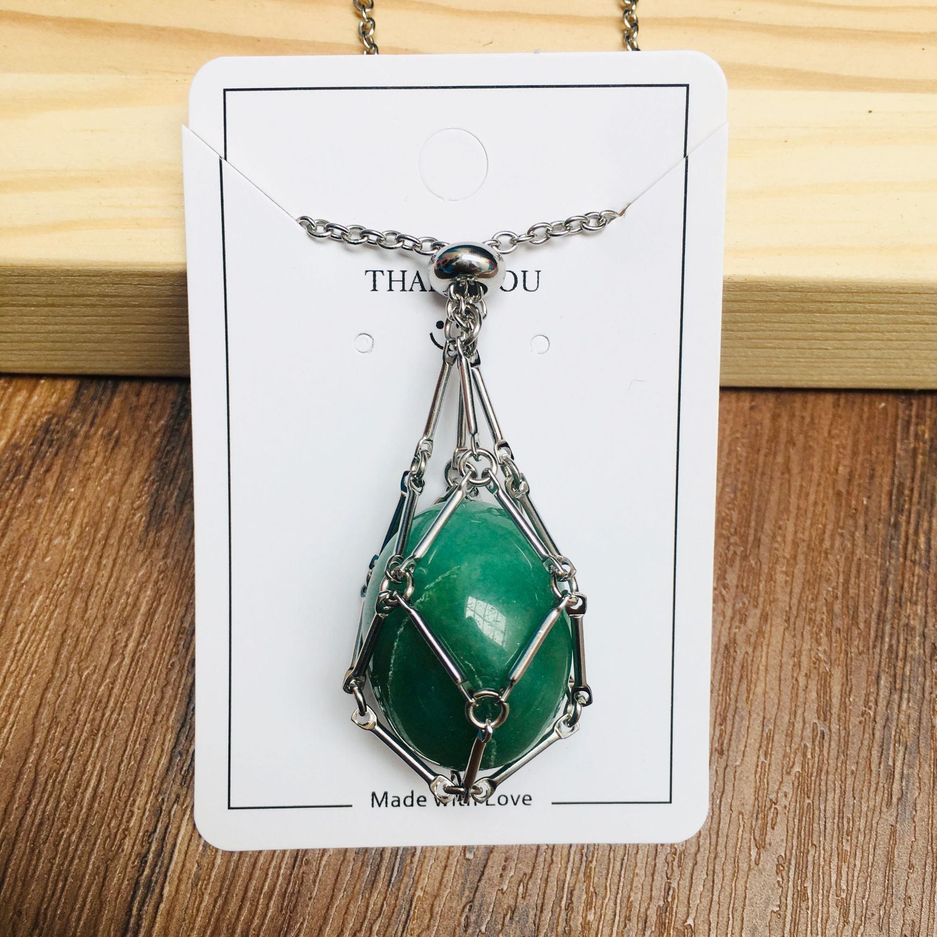 Wholesale Natural Crystal Raw Stone Net Pocket Metal Bamboo Necklace Crystal Mesh Bag ACC-NE-RongGuan008