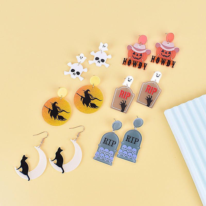 Wholesale Halloween Earrings Witch Tombstone Scream Ghost Acrylic  Earrings