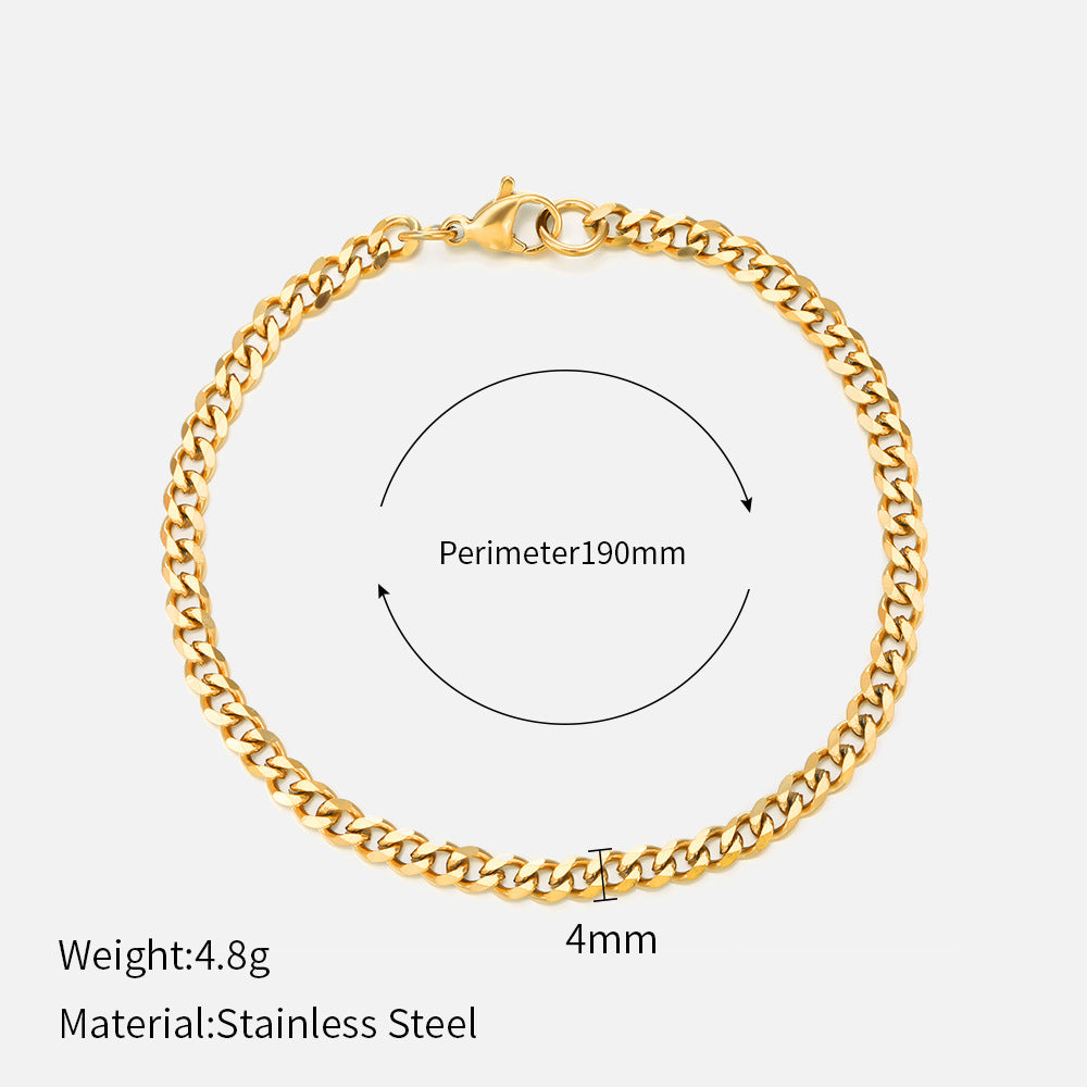 Wholesale  Stainless Steel Bracelets Real Gold Electroplating Smooth  Cuban Chain