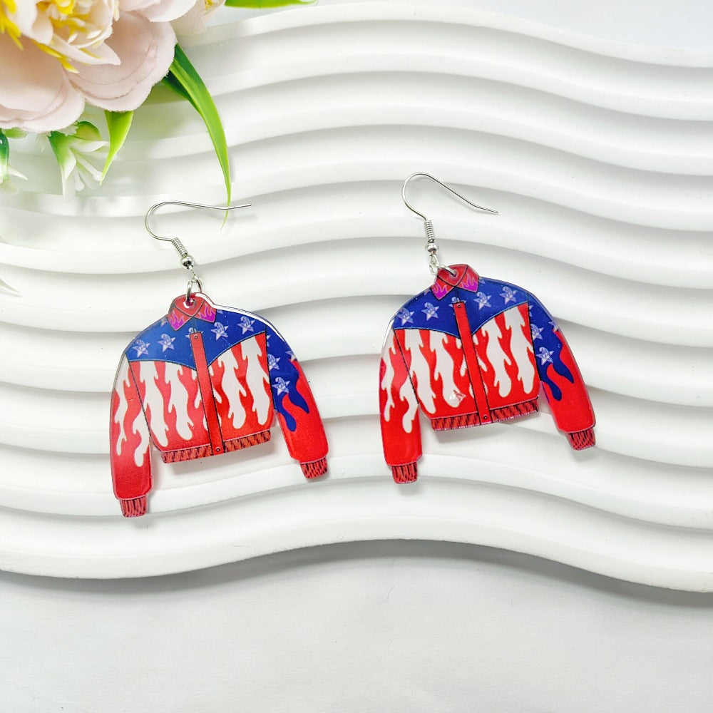 Wholesale American Independence Day Earrings Red White and Blue Flag Series Acrylic Sheet Earrings ACC-ES-Qiyu009