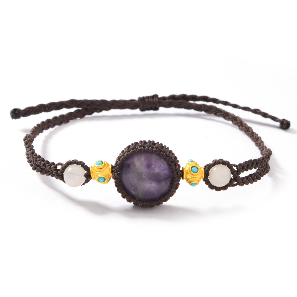 Wholesale Retro Handmade Adjustable Natural Stone Bracelet Geometric Black Glitter Beads Unisex Fashion Accessory Gift
