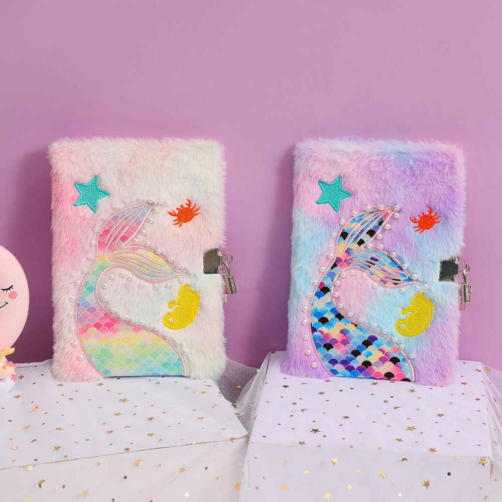 Wholesale Mermaid Tail Plush Notebook Cartoon Diary with Lock ACC-NB-SuManshu006