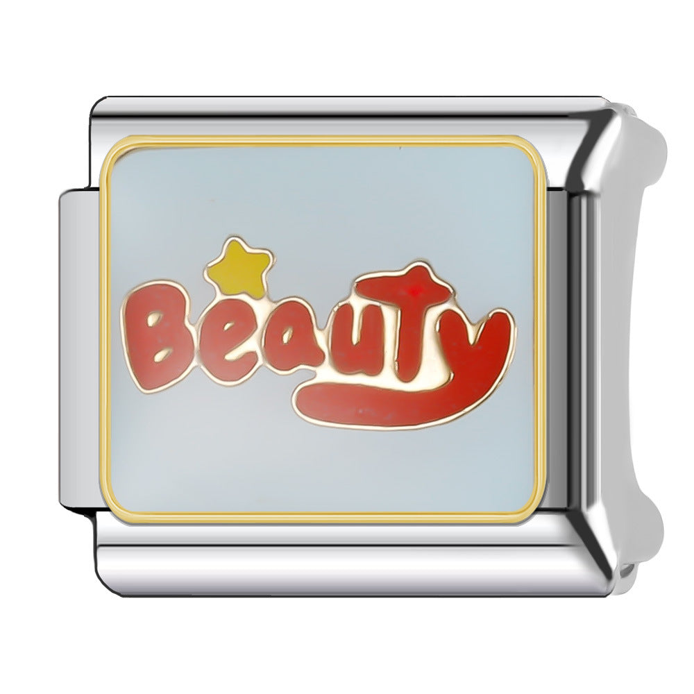 Wholesale Italian Charm Bracelet 9mm DIY Splicing English Series Cute Cartoon Stainless Steel Composable Bracelet