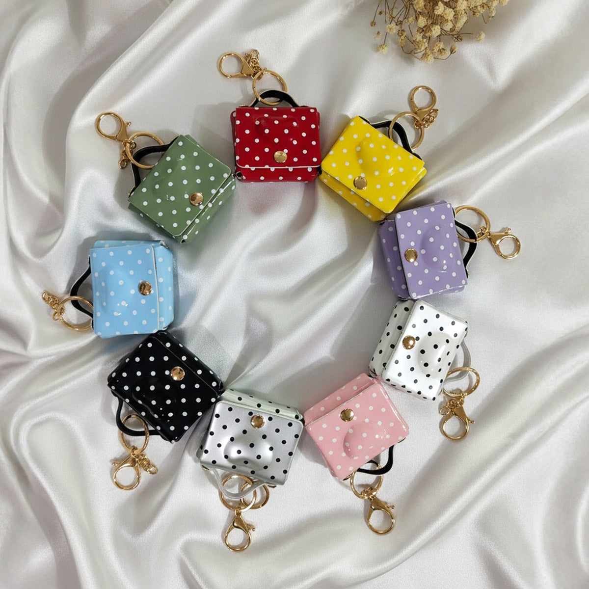 Wholesale Polka Dot Heart Leather Mini Coin Purse Keychain Bag Charm Stylish Gift
