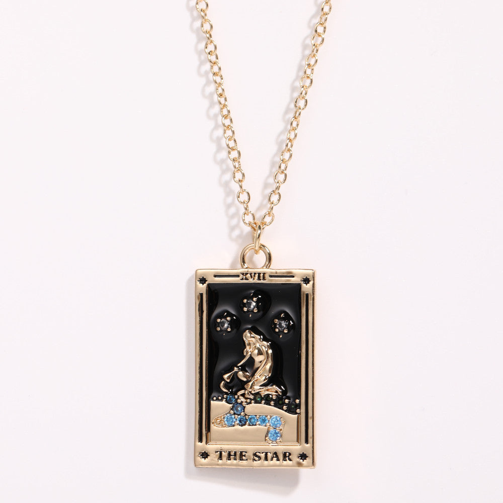 Wholesale Gold-plated Tarot Card TAROT Necklace with Diamond and Oil Square Cards ACC-NE-Jipei009
