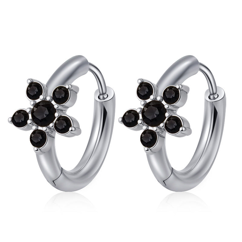 Wholesale Stainless Steel Five-Leaf Flower  Zircon Earrings