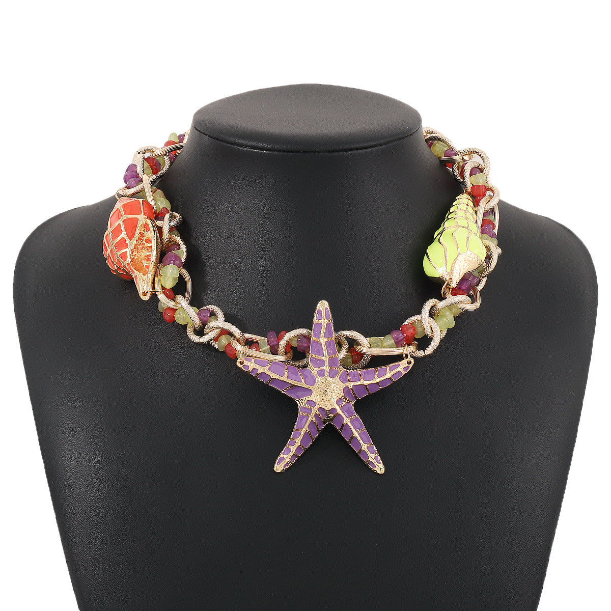 Wholesale alloy water drop starfish shell exaggerated beaded necklace