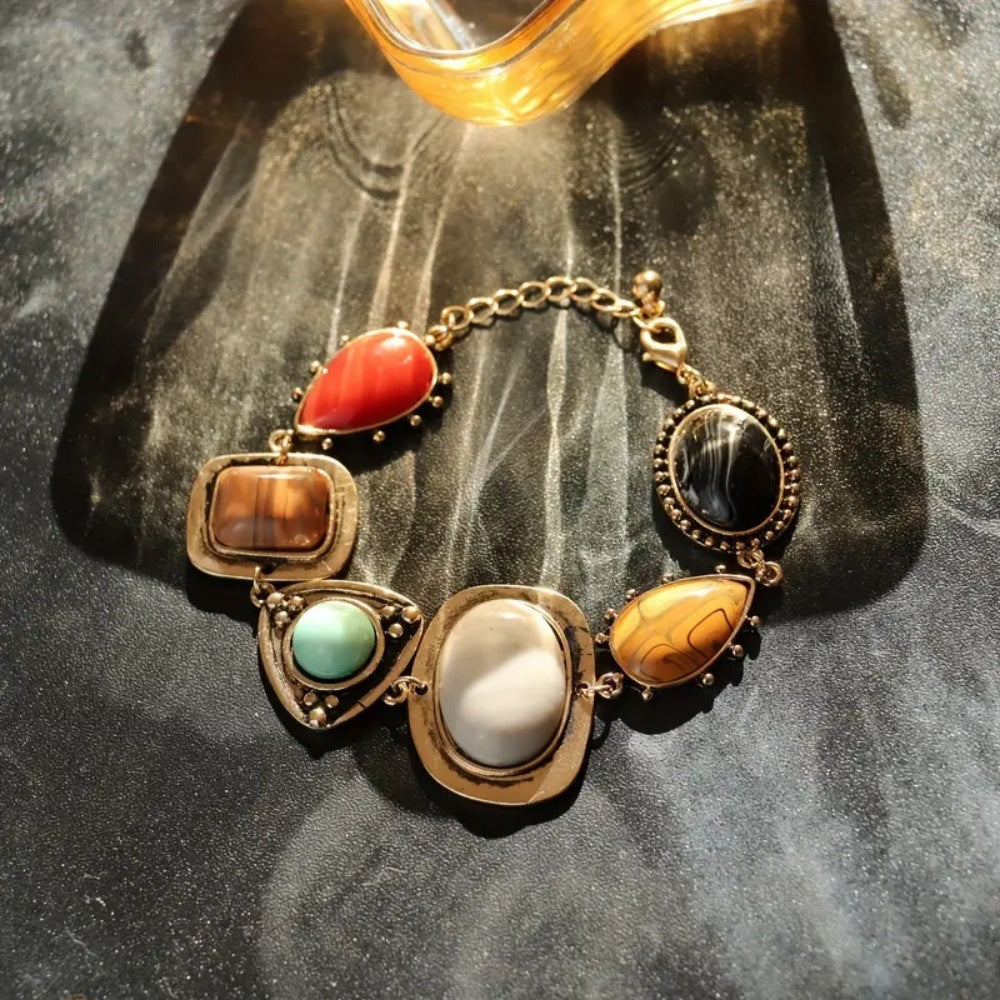 Wholesale Retro Bohemian Women S Fashion Bracelet With Resin Gemstone Inlay Everyday Wear Jewelry Accessory