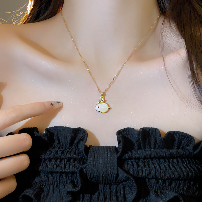 Wholesale Jade Rabbit Titanium Steel Light Luxury Necklace