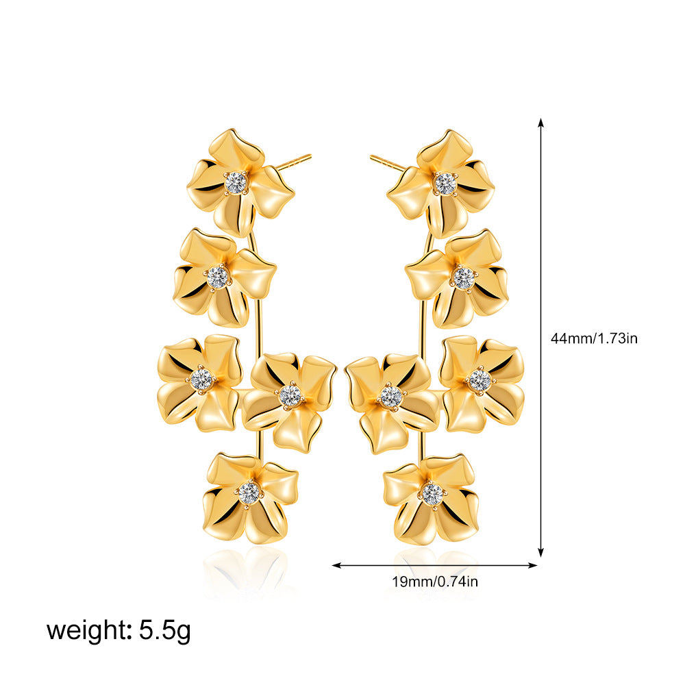 Wholesale  18K gold flower zircon earrings retro earrings