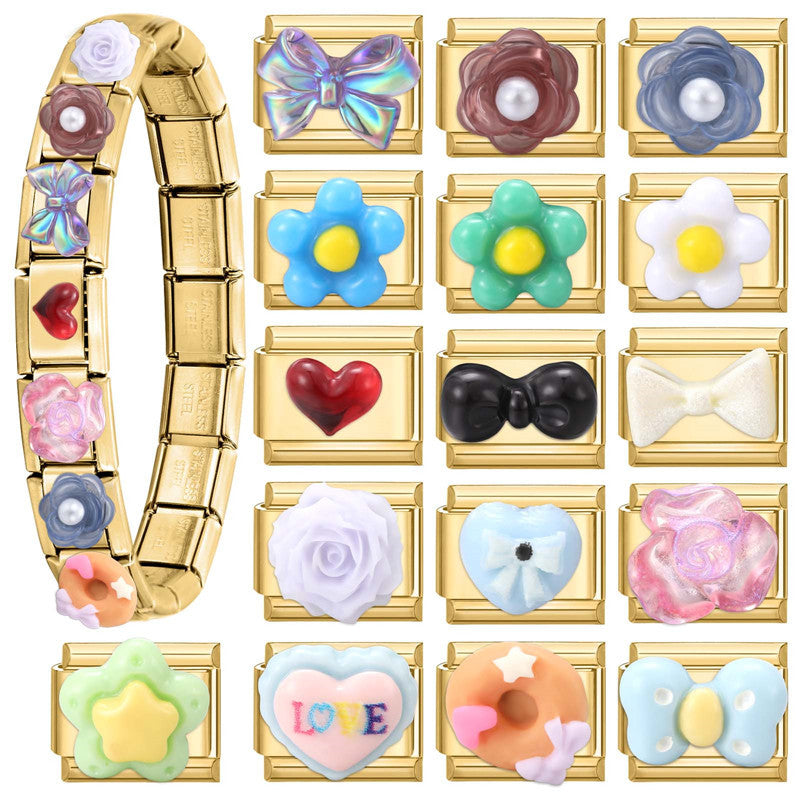 Wholesale Italian Charm Bracelet 9mm DIY Splicing Flower Stainless Steel Composable Bracelet