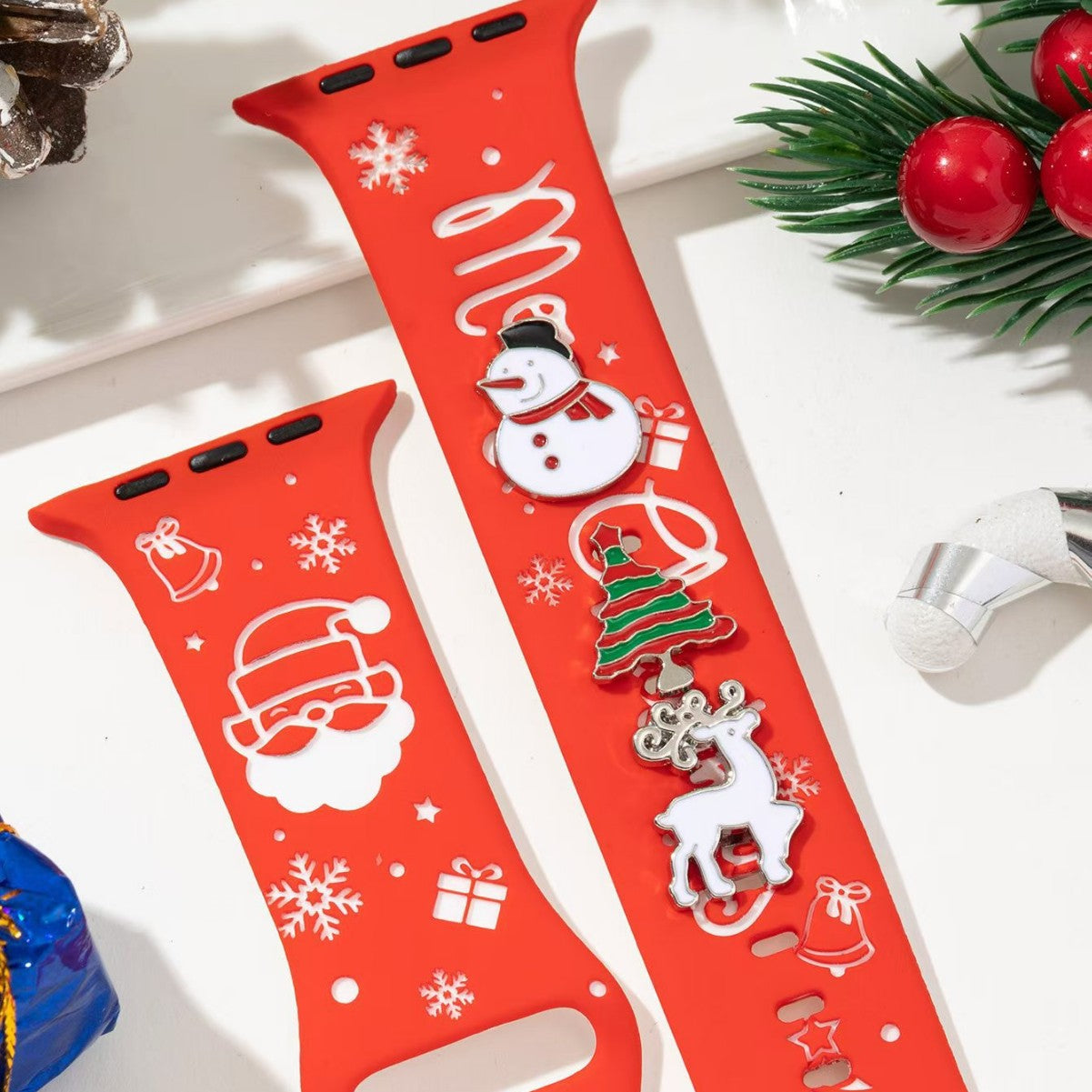 Wholesale Cross-Border New Christmas Silicone Watch Strap Decorative Buckle Suitable for Apple and Samsung Accessories Decorative Studs Factory Ready Stock