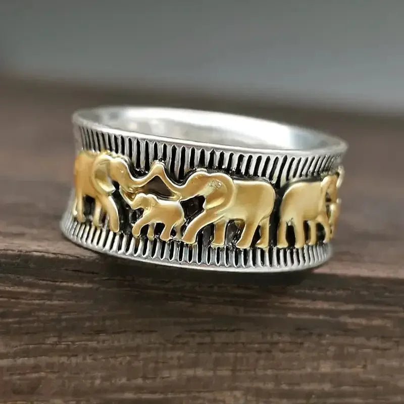 Wholesale  Retro Animal Elephant Ring Double Color Gold Plating  Ring