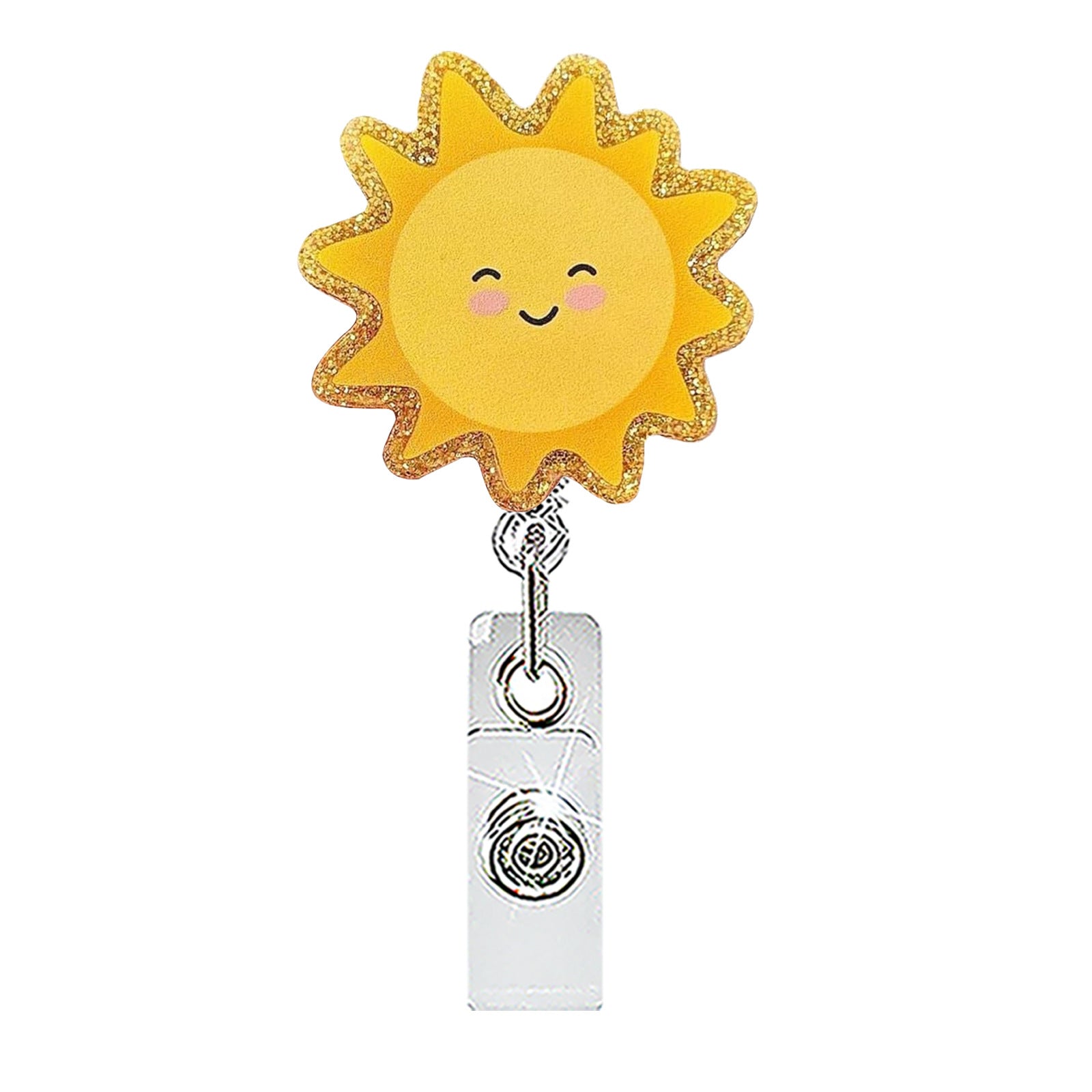 Wholesale Glitter Acrylic Retractable Badge Reel with Sun Design,  65cm Telescopic Cord,  Chic ID Card Holder for Office,  Boutique Resale