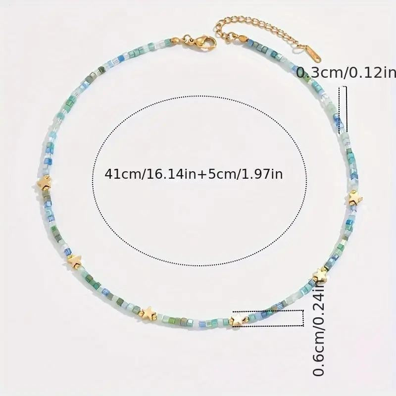 Wholesale Stylish Gold Heart Crystal Beaded Necklace Bohemian Women Fashion Jewelry