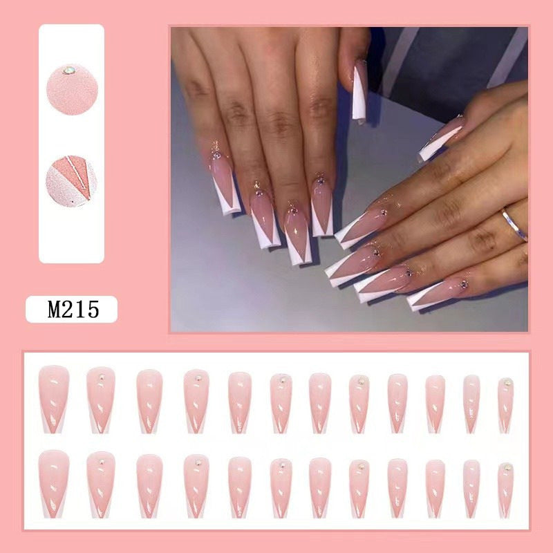 Wholesale Plastic Press on Nails Kits White Edge Long Ballet Nail Enhancement ACC-NS-MeiSu014