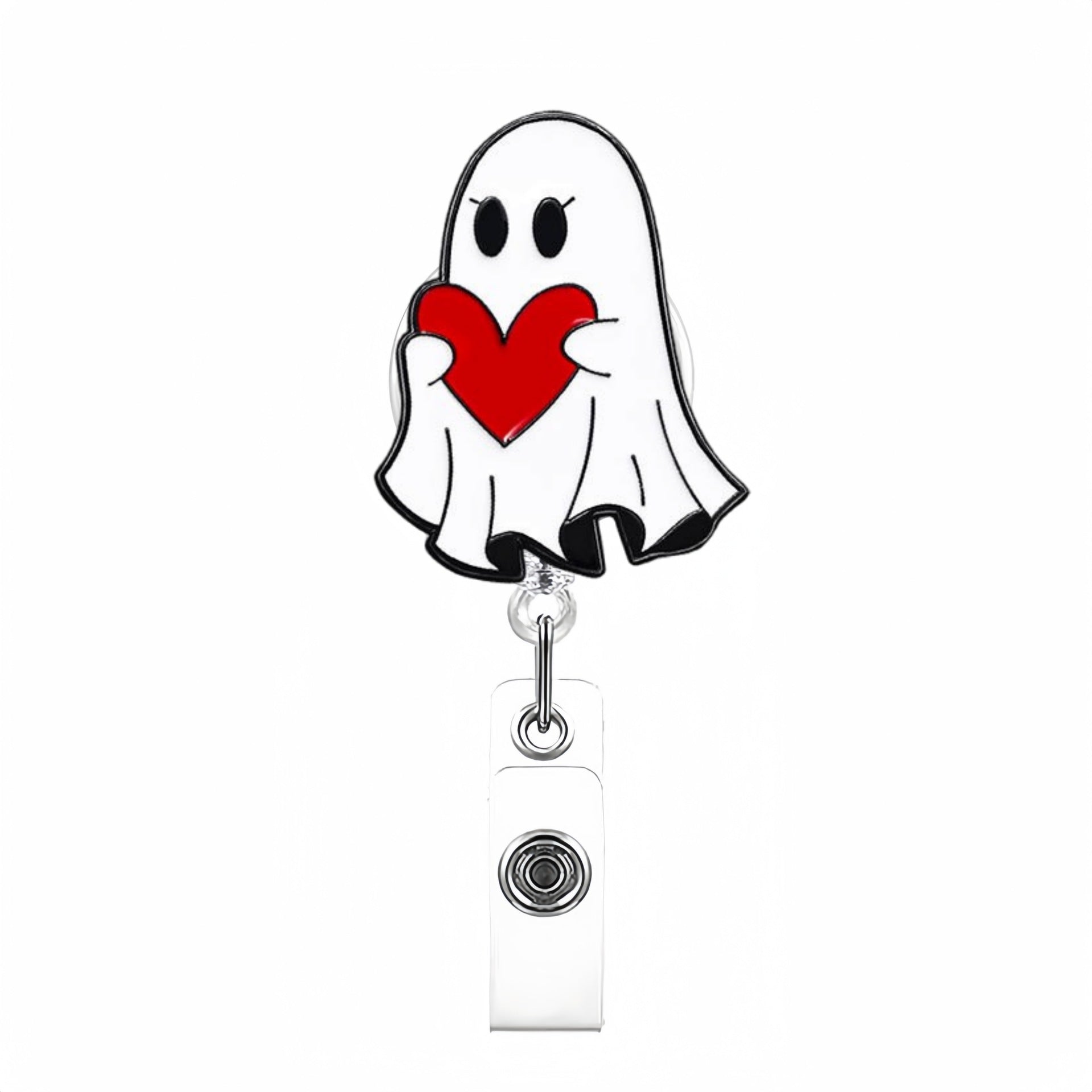 Wholesale Cute White Ghost Retractable Badge Reel with B. O. O.  Design,  Acrylic ID Holder for Nurse Doctor,  Gift