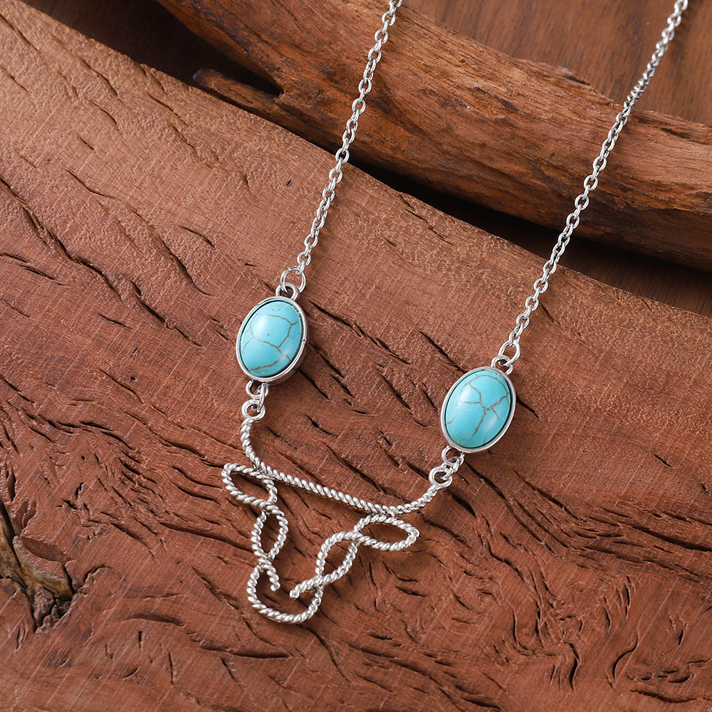 Wholesale Bohemian Cow Head Turquoise Inlay Necklace Fashion Accessory Gift