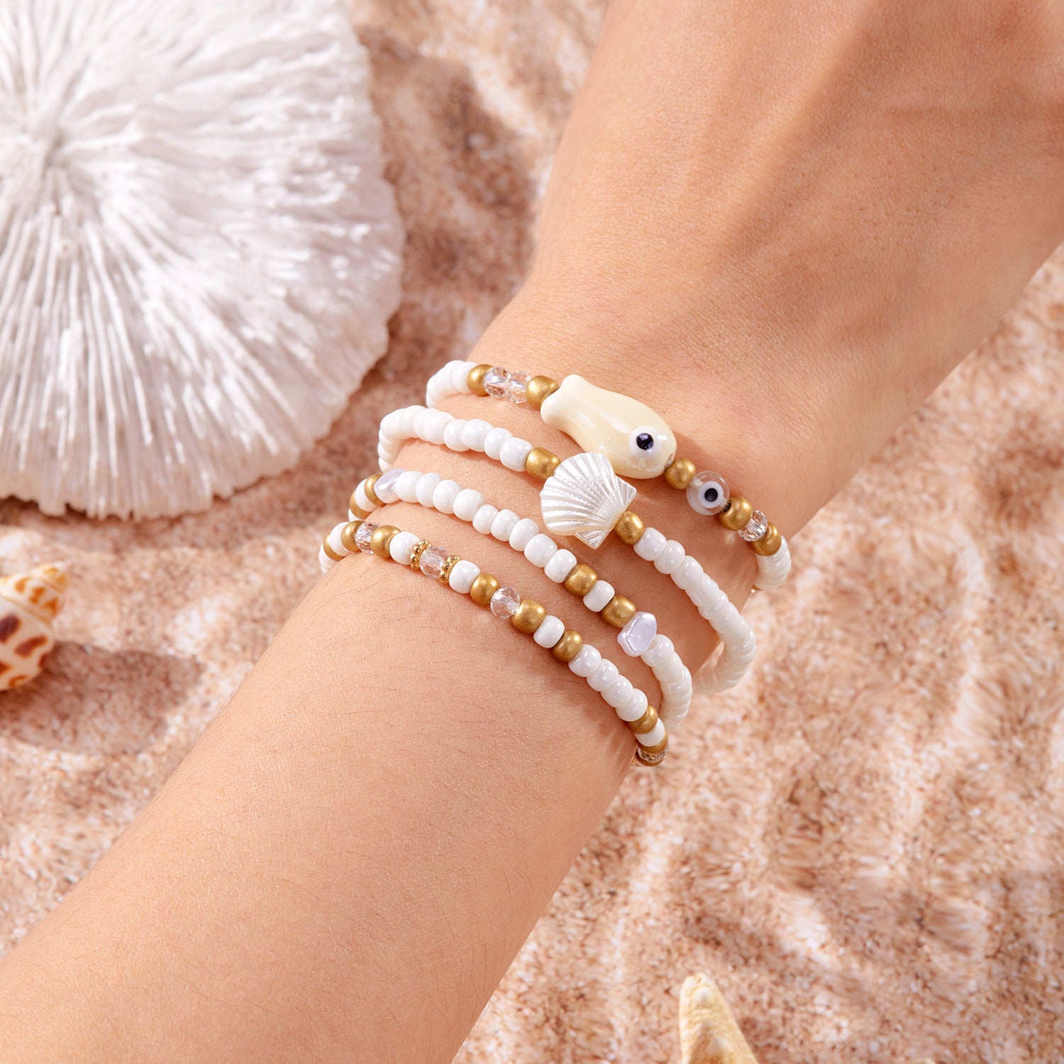 Wholesale  Bohemian Beach Vacation Summer Ceramic Fish Shell Rice Beads Bracelet