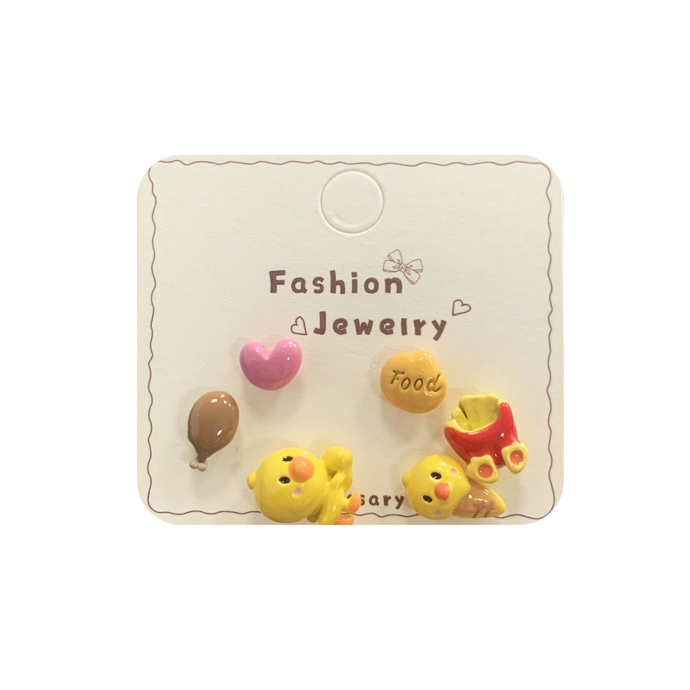 Wholesale Dopamine chocolate cake dessert earring set silver needle cute little yellow duck cartoon earrings