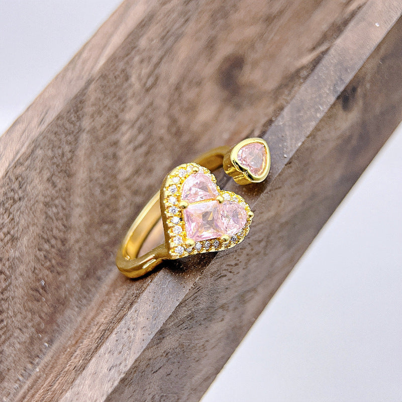 Wholesale Light Luxury Ring Heart Shaped Zircon Open Rings ACC-RS-YXY043