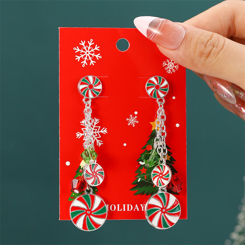 Wholesale  Christmas Series Cartoon Diamond Color Crutch  Earrings