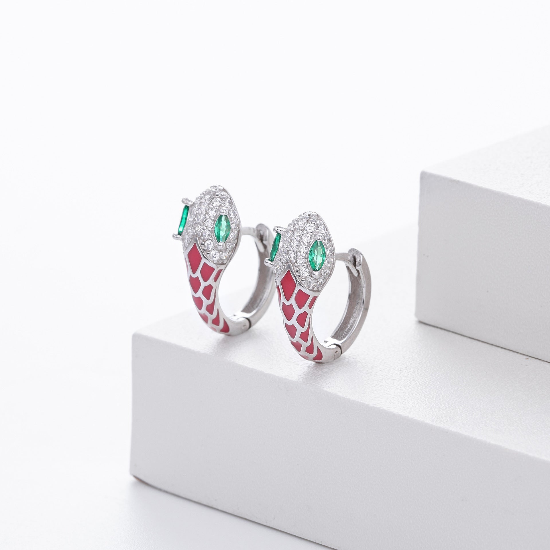 Wholesale s925 Sterling Silver Snake Ear Buckle Color Oil Drop Earrings